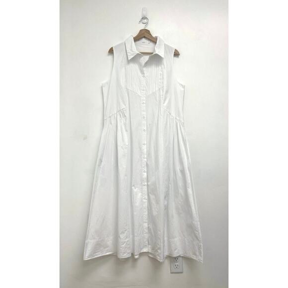 MAYE Corinne Shirtdress Poplin Cotton Relaxed A-Line Midi Dress White - Large - Picture 3 of 14
